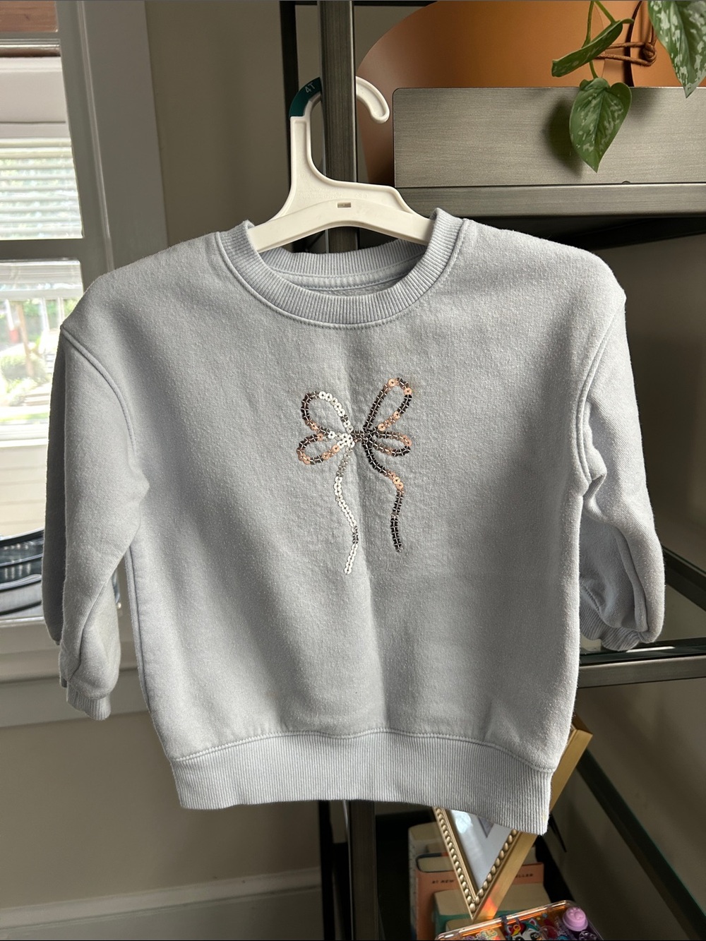 Cat & Jack Light Blue Crewneck Sweater with Sequin Bow